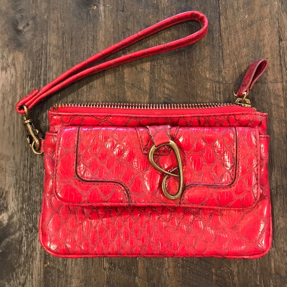 Jessica Simpson Red Snakeskin Clutch